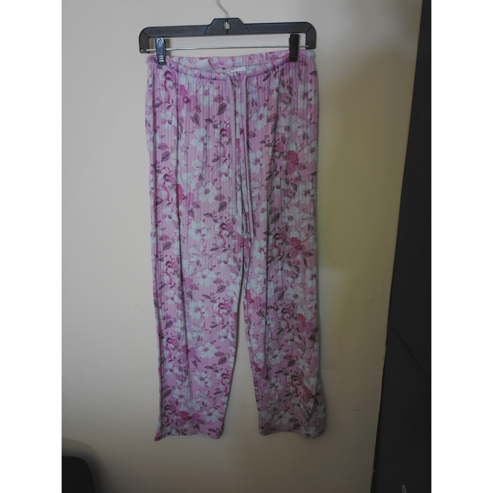 Flora Nikrooz Pajama Pants Womens M Pink Floral Ribbed Knit Wide Leg Loungewear